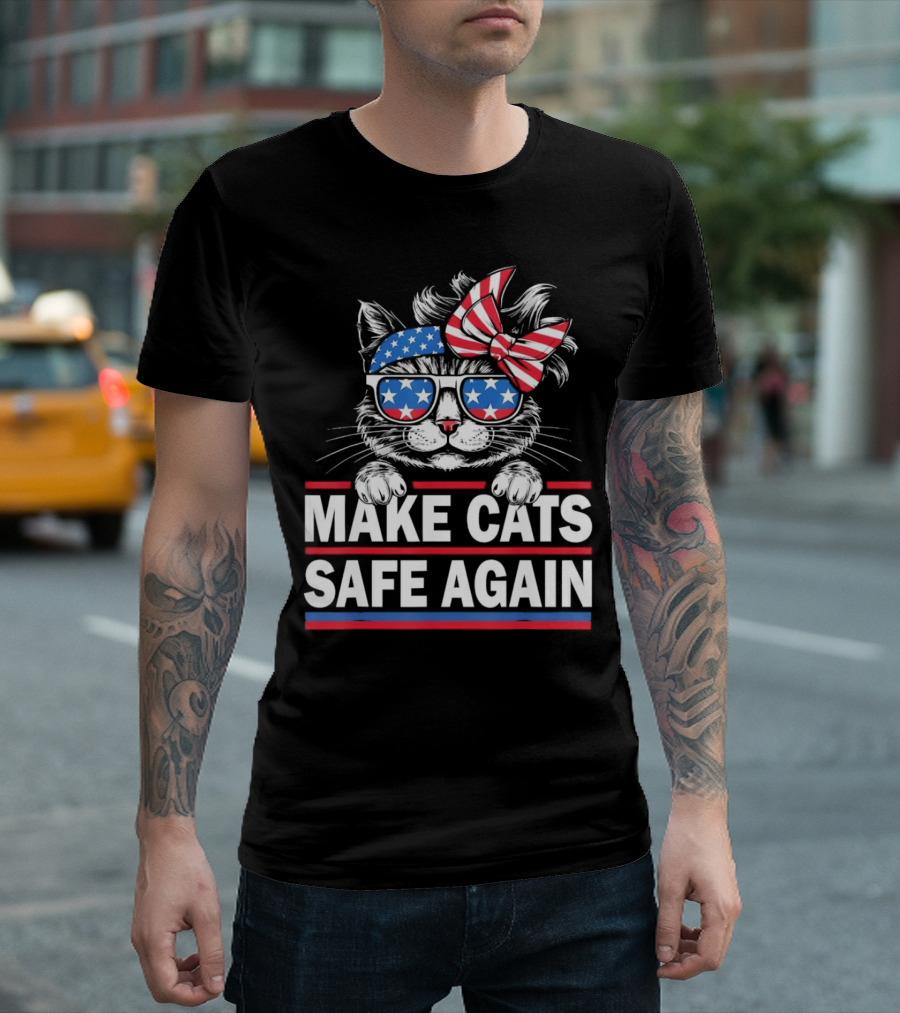 Make Cats Safe Again Funny Cat Lover USA Flag Accessories T-Shirt