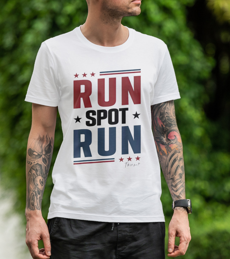 Run Spot Run Trump Debate 2024 Election Political Stars T-Shirt