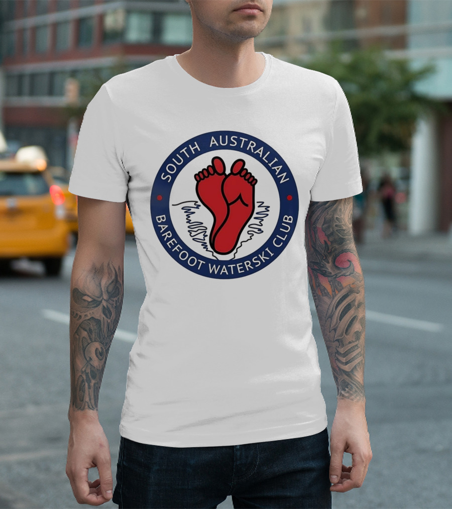 South Australian Barefoot Waterski Club Red Feet Logo Emblem T-Shirt