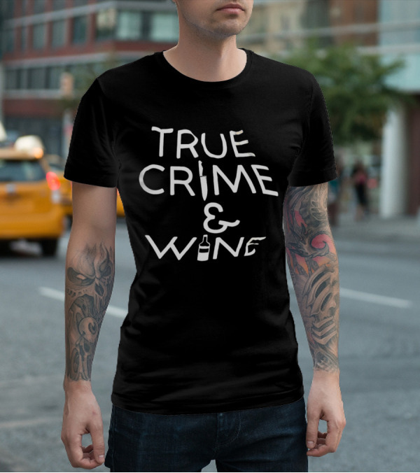 True Crime And Wine Knife And Bottle Motif T-Shirt