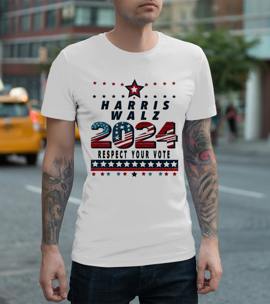 Harris Walz 2024 Respect Your Vote Star and Stripes T-Shirt