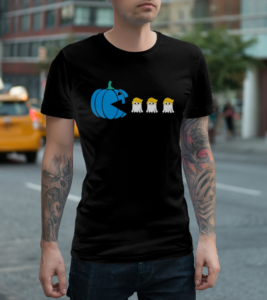 Kamala Pumpkin Pac-Man Eating Trump Ghosts Halloween T-Shirt