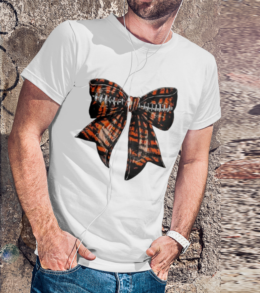 Cincinnati Football Bow Tiger Print Bowtie T-Shirt