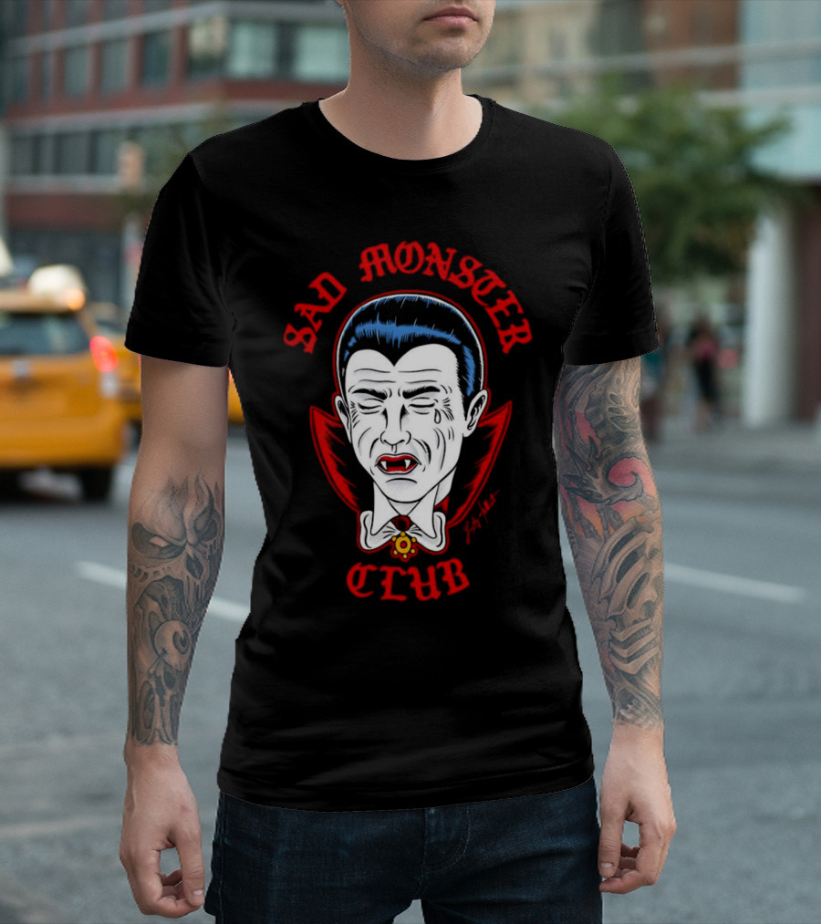 Sad Monster Club Dracula Face Fang Cape Tears T-Shirt
