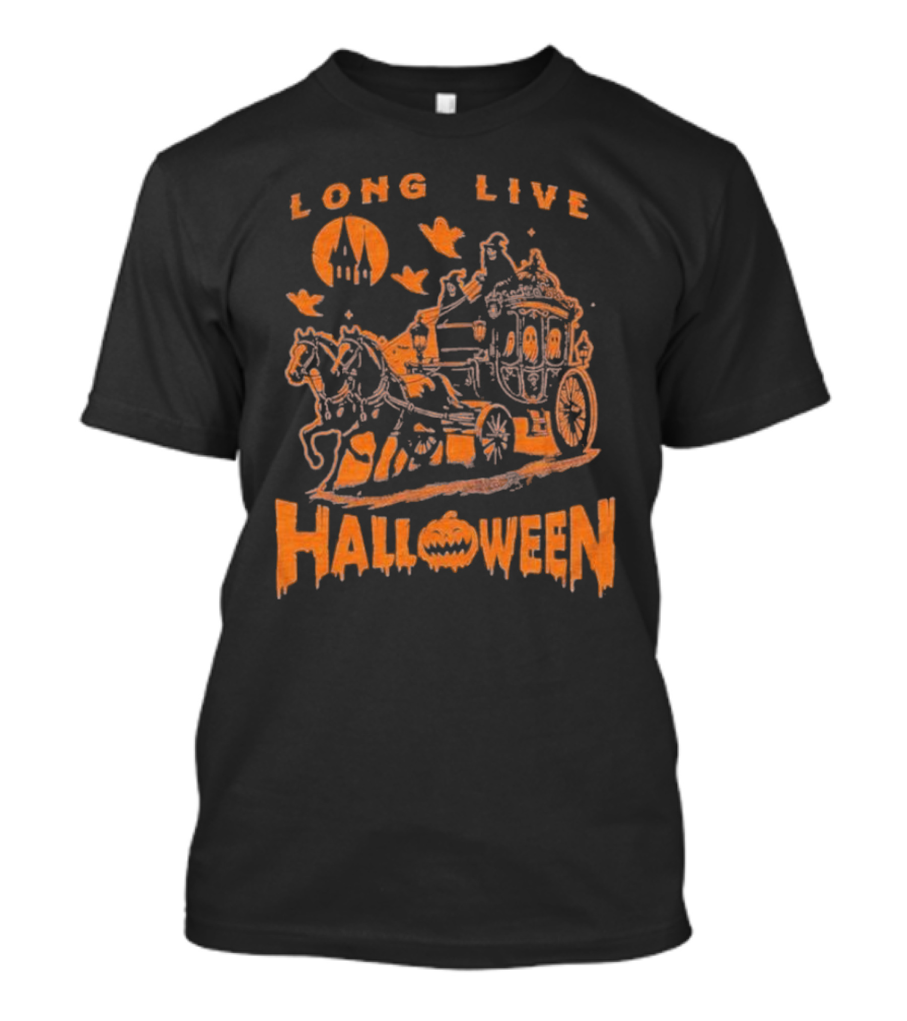 Long Live Halloween Haunted Carriage With Castle And Bats T-Shirt