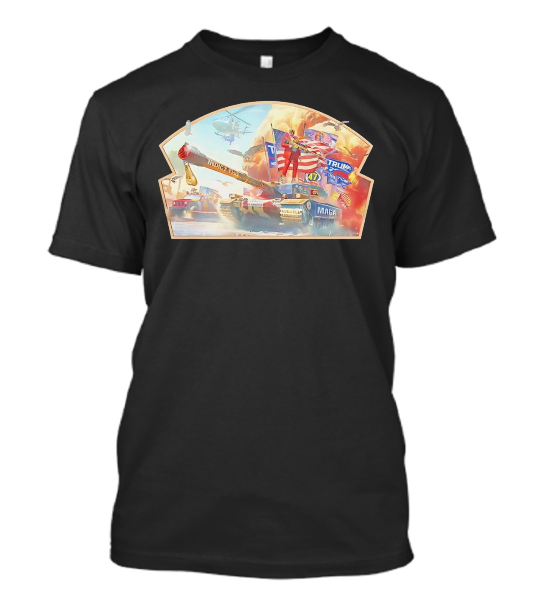 Trump Tank 2024 Indict This MAGA Flag Helicopter Explosion T-Shirt