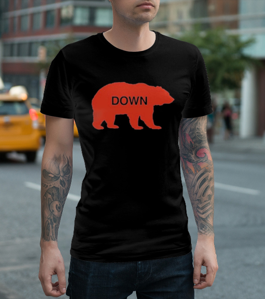Walking Bear Down Red Bear Silhouette with Text DOWN T-Shirt