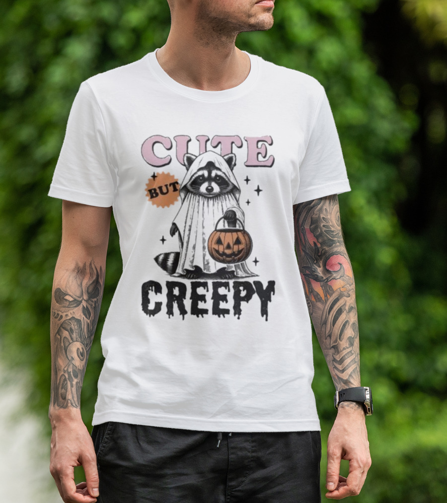 Cute But Creepy Raccoon Ghost Halloween Pumpkin Lantern T-Shirt