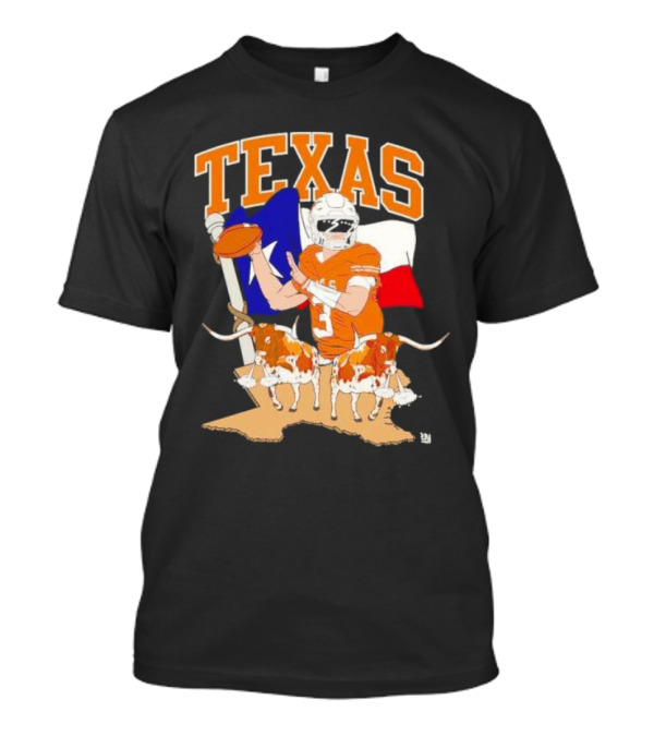 Texas Longhorns Football With Lone Star Flag And Player T-Shirt