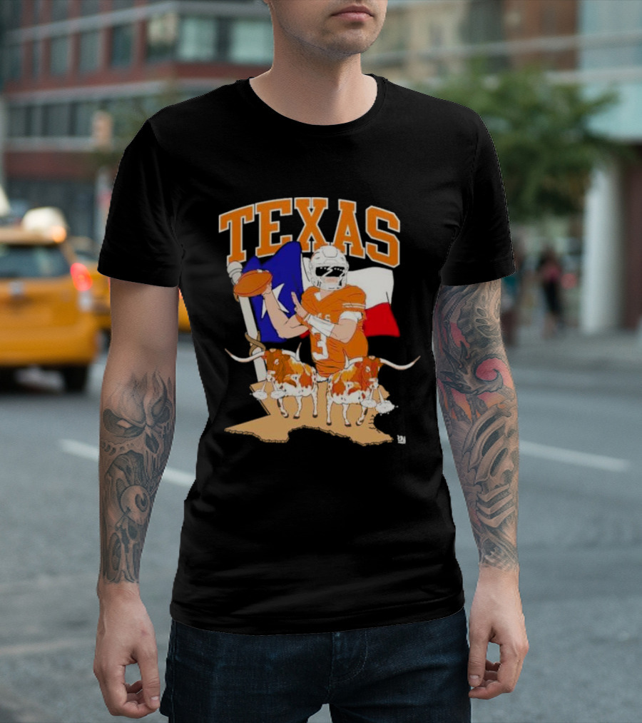Texas Longhorns Football With Lone Star Flag And Player T-Shirt