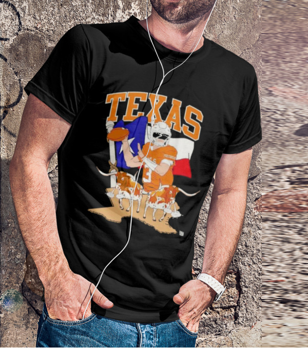 Texas Longhorns Football With Lone Star Flag And Player T-Shirt