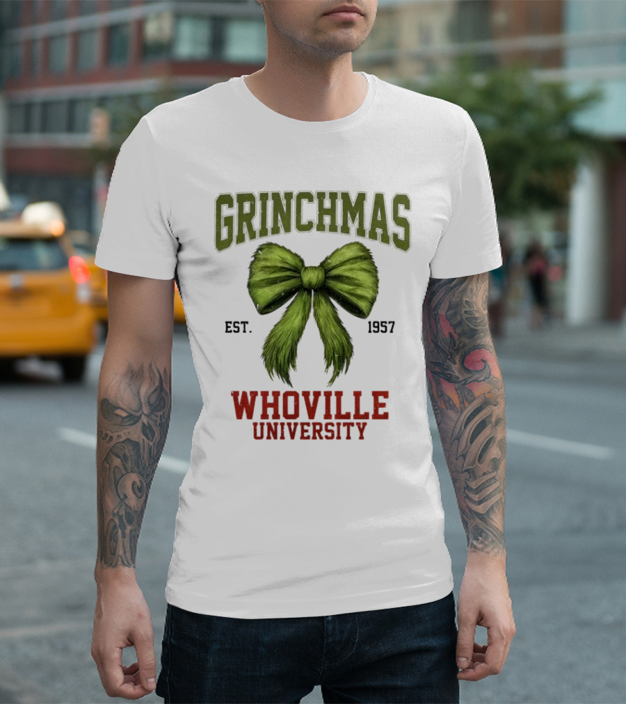 Grinchmas Whoville University Est 1957 Green Bow Emblem T-Shirt