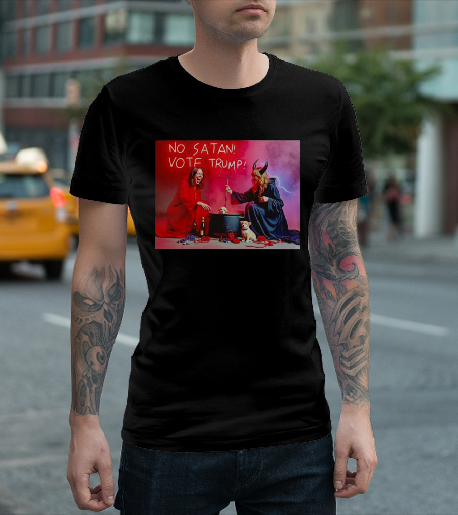 No Satan Vote Trump Red And Black Robes Devil Horns And Pitchfork T-Shirt