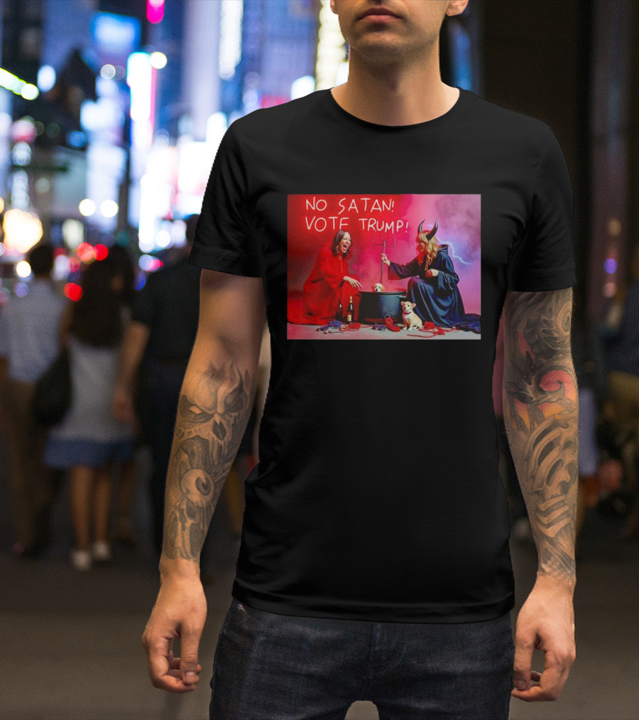 No Satan Vote Trump Red And Black Robes Devil Horns And Pitchfork T-Shirt