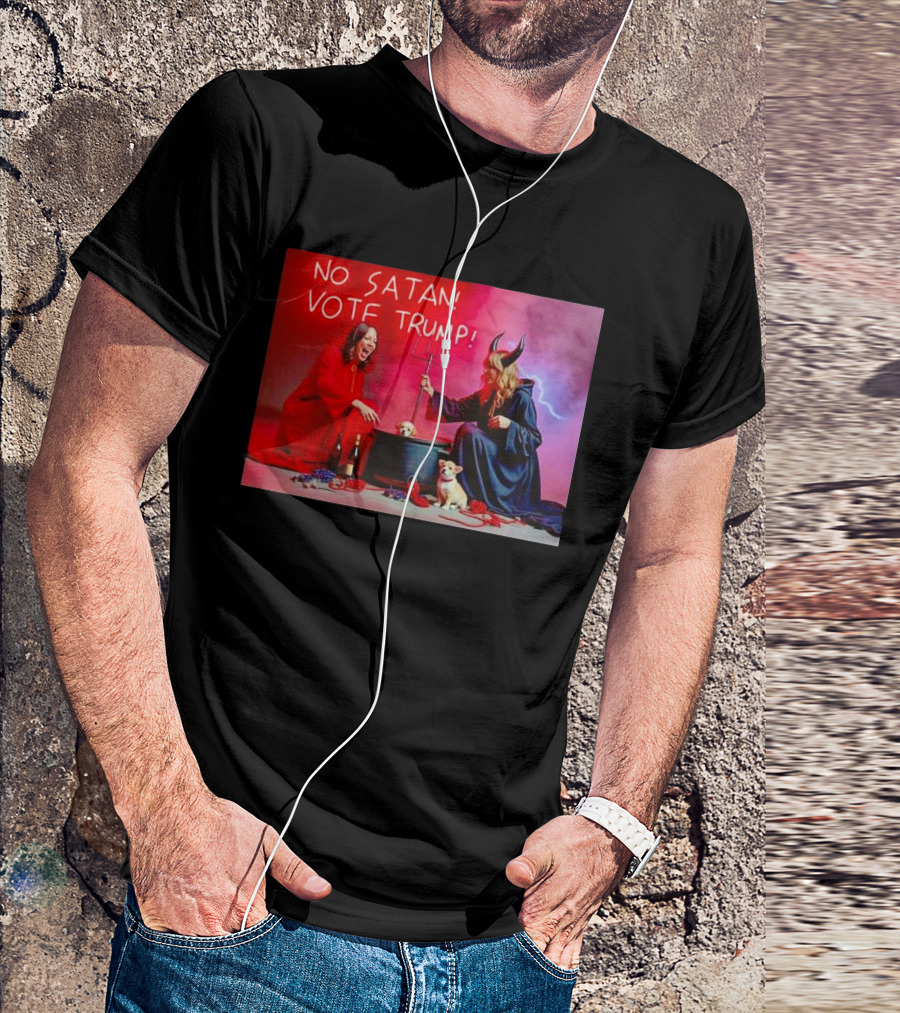 No Satan Vote Trump Red And Black Robes Devil Horns And Pitchfork T-Shirt