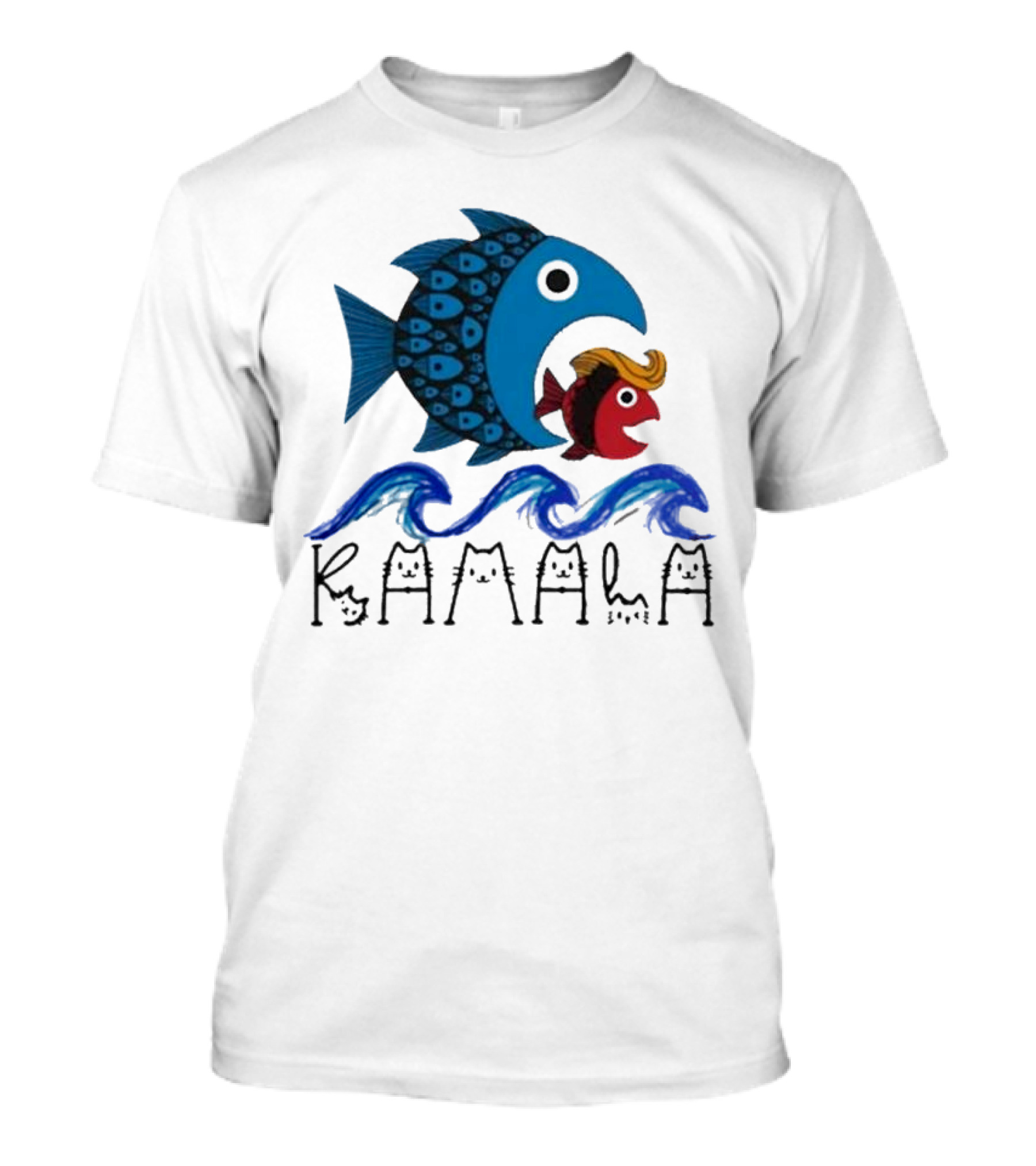 Kamala Blue Wave Big Fish Eats Small Fish Trump Vote Kamala T-Shirt