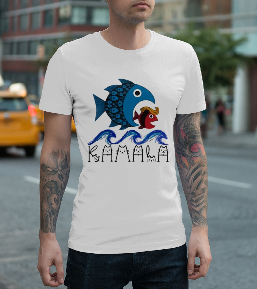 Kamala Blue Wave Big Fish Eats Small Fish Trump Vote Kamala T-Shirt