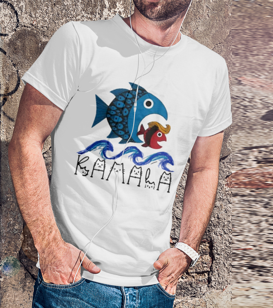 Kamala Blue Wave Big Fish Eats Small Fish Trump Vote Kamala T-Shirt