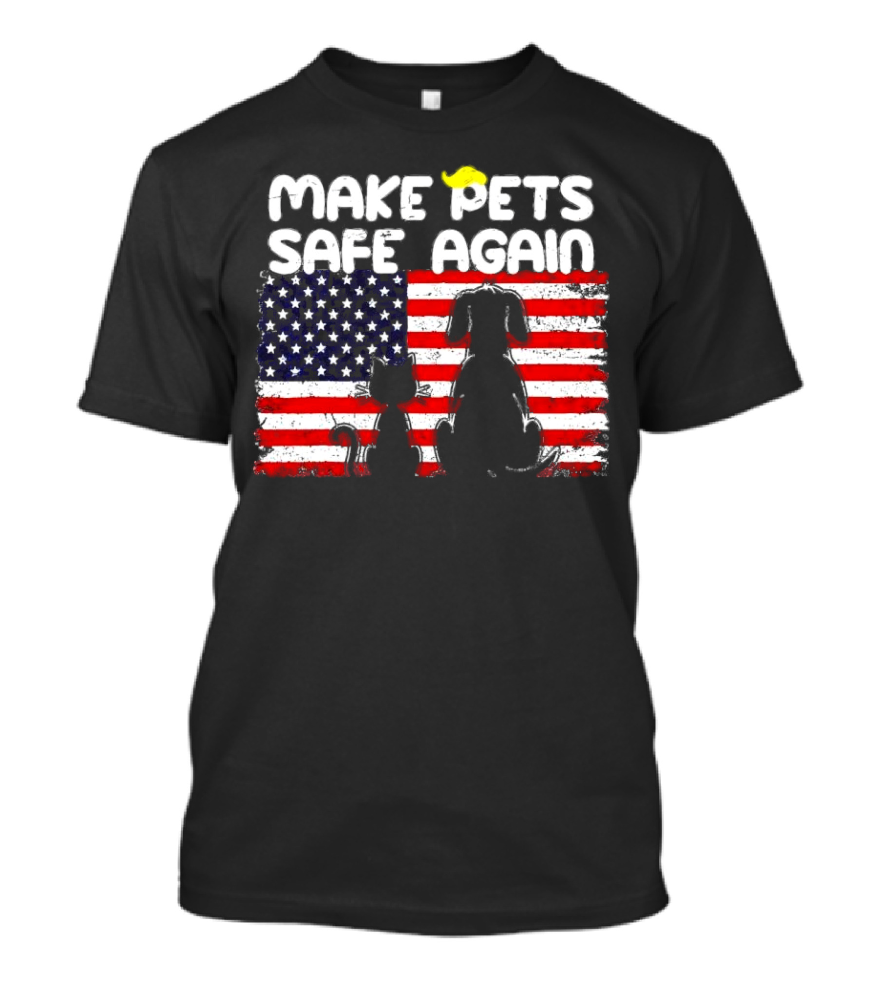 Make Pets Safe Again Cat Dog US Flag Trump Debate T-Shirt