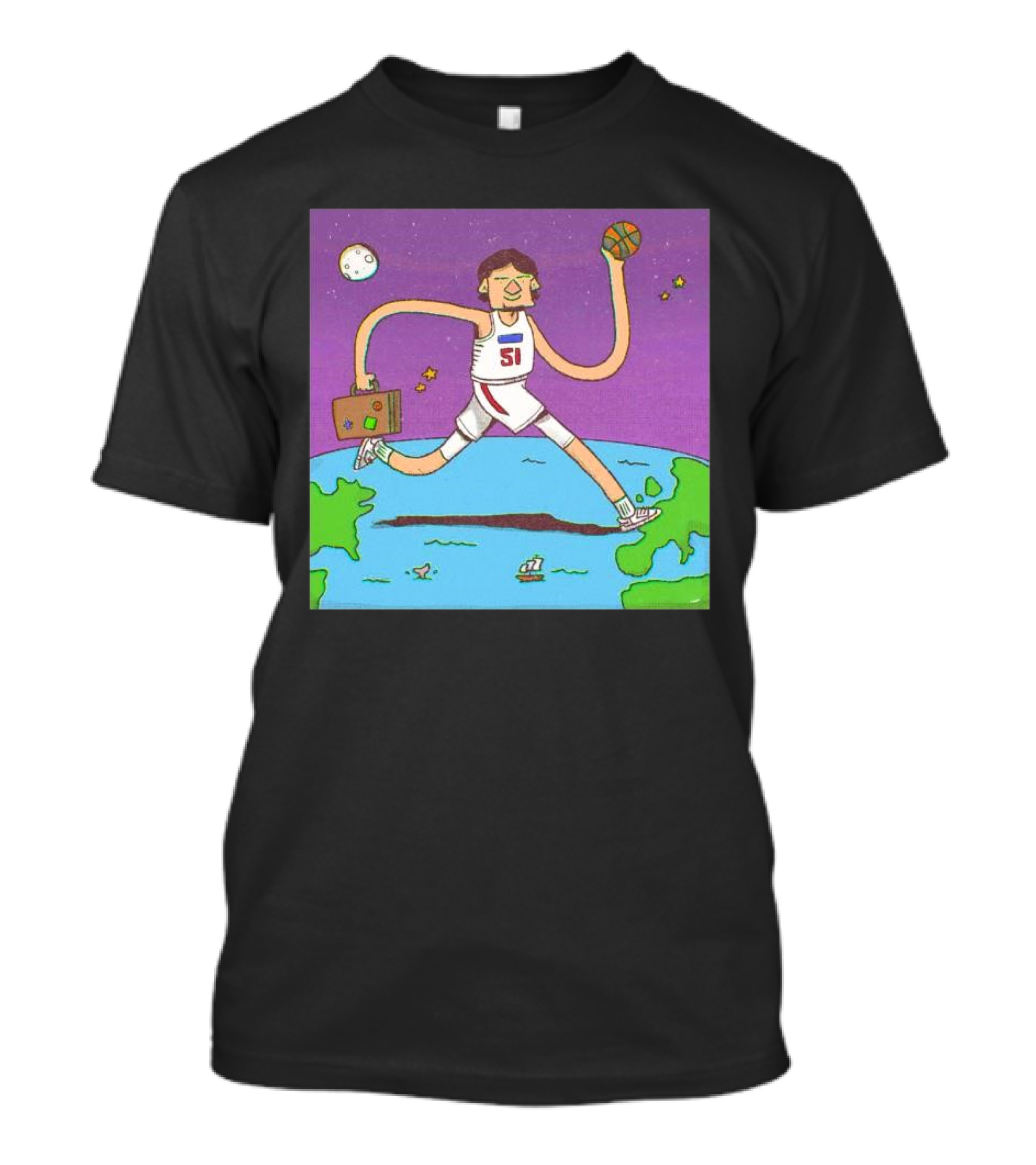 Bobi Be Going Boban Marjanovic Cartoon Basketball Adventure Earth Stars 51 Jersey T-Shirt