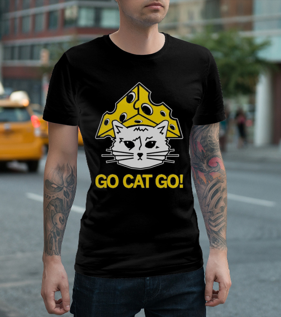 Go Cat Go Cheesehead Cat with Cheese Hat T-Shirt