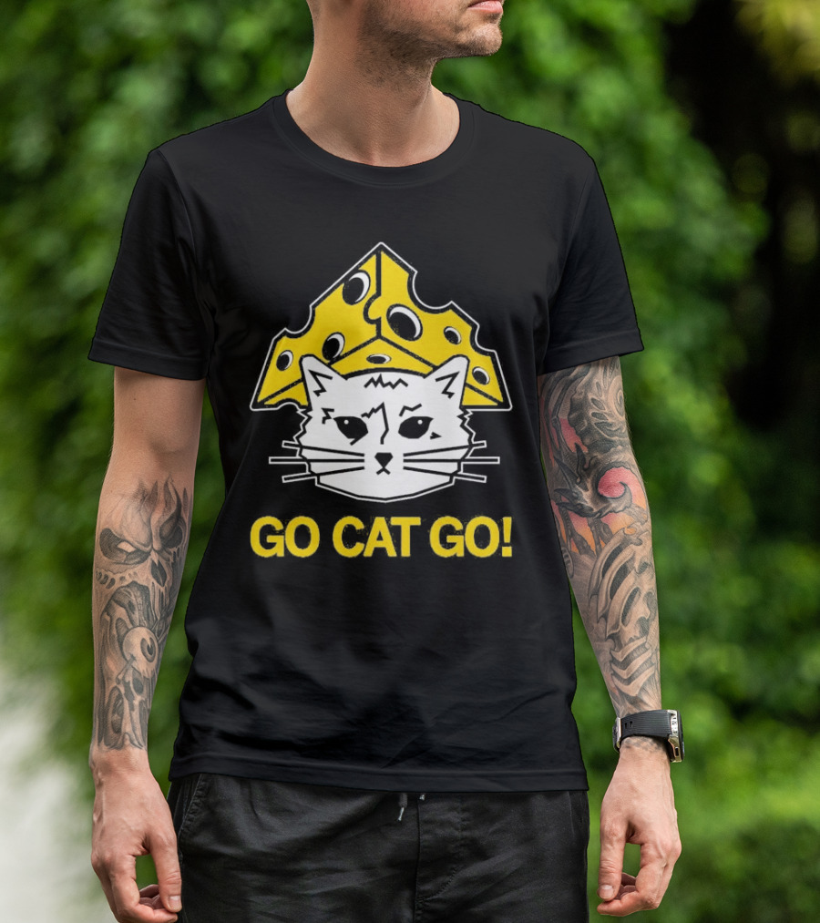 Go Cat Go Cheesehead Cat With Cheese Hat T-Shirt
