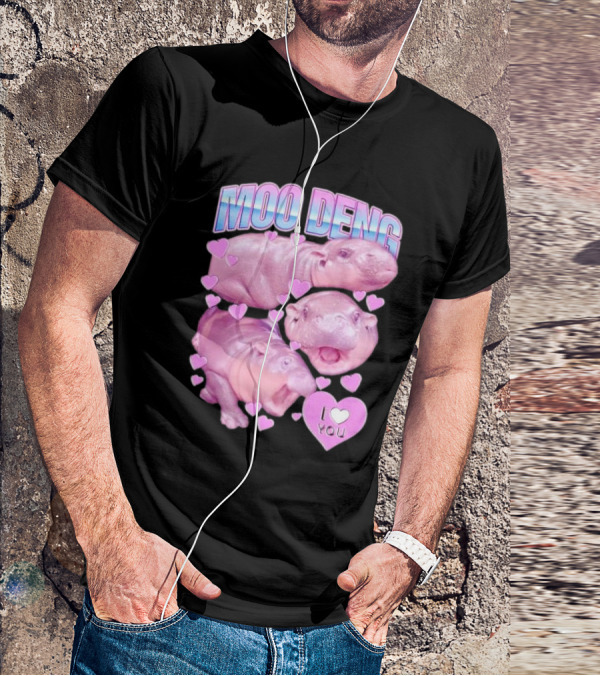 Moo Deng I Love You Pink Hippo Hearts T-Shirt