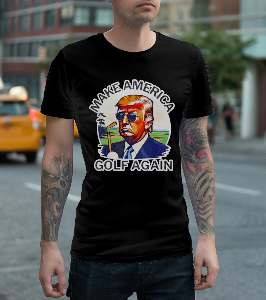 Make America Golf Again Trump Design with Sunglasses and Golf Club T-Shirt