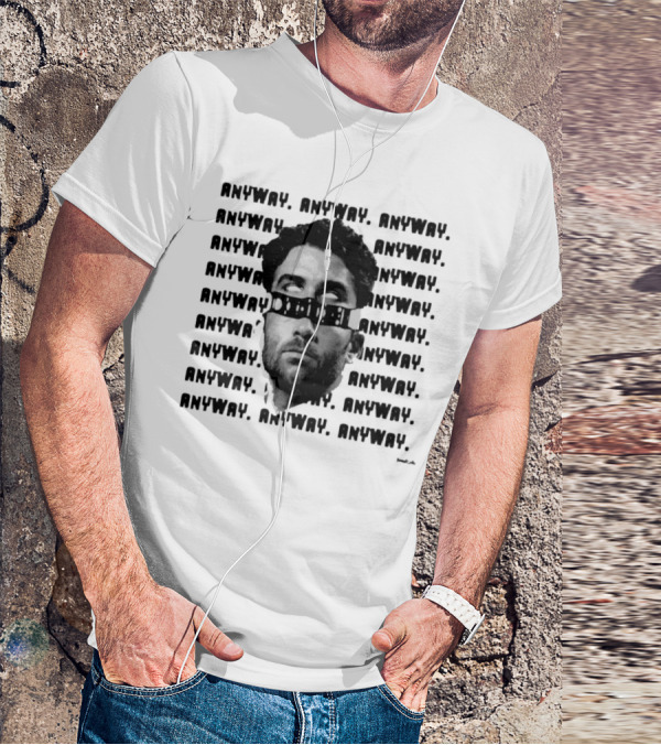 ANYWAY Black And White Portrait Repeated Text T-Shirt