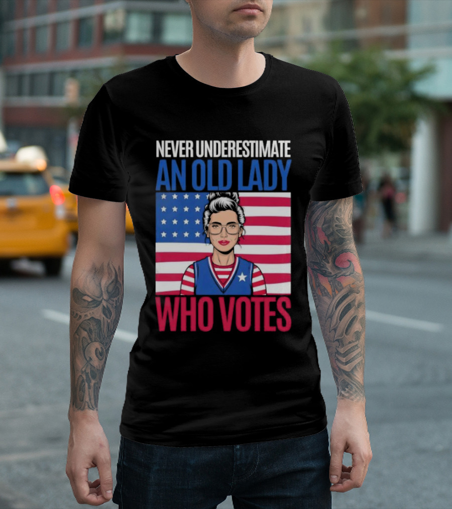 Never Underestimate An Old Lady Who Votes US Flag Iconic T-Shirt