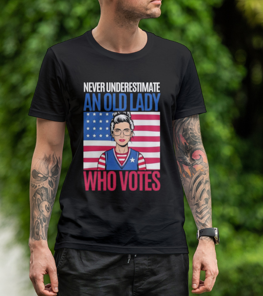 Never Underestimate An Old Lady Who Votes US Flag Iconic T-Shirt