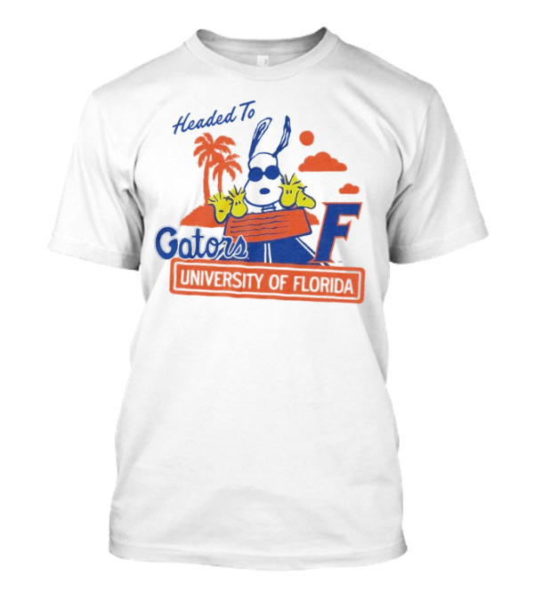 Headed To Gators University Of Florida Snoopy Woodstock Palm Trees Clouds T-Shirt