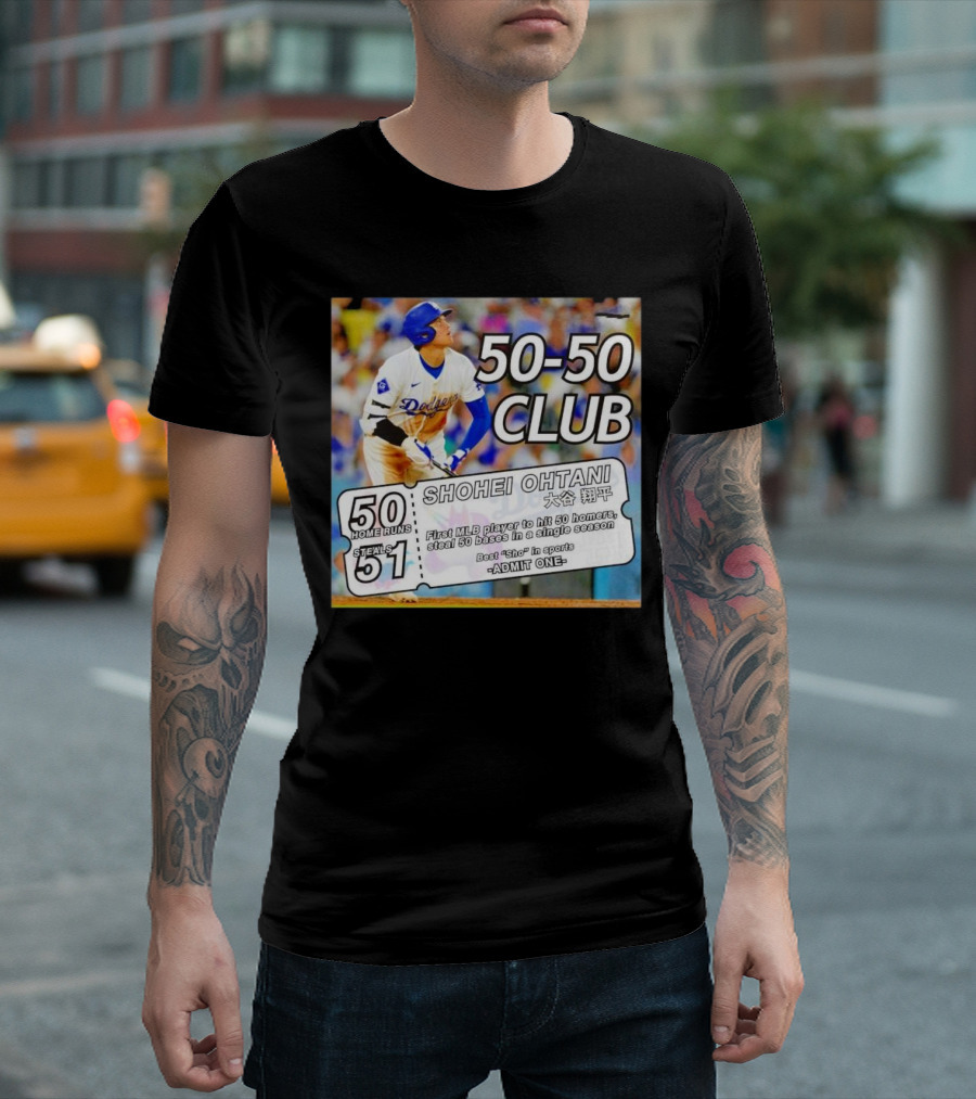 50-50 Club Shohei Ohtani First MLB Player to Hit 50 Homers Steal 50 Bases in Single Season T-Shirt