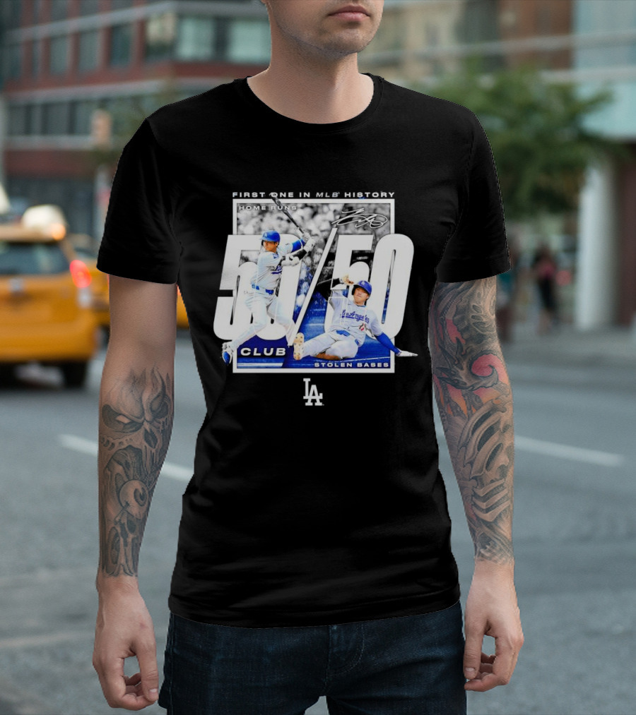 First One in MLB History 50/50 Club Home Runs Stolen Bases Los Angeles Dodgers T-Shirt