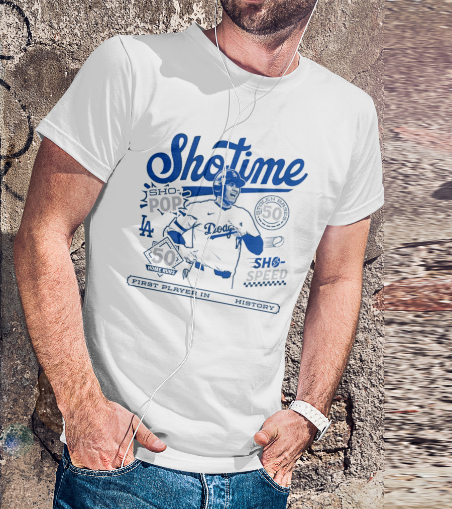Shohei Ohtani Showtime Los Angeles Dodgers 50 Home Runs 50 Stolen Bases Sho Pop Sho Speed First Player In History T-Shirt
