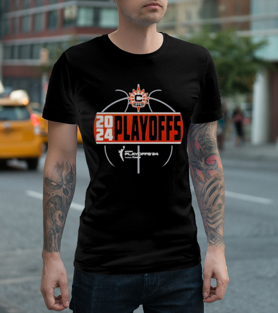Connecticut Sun WNBA 2024 Playoffs Logo Featuring Basketball T-Shirt