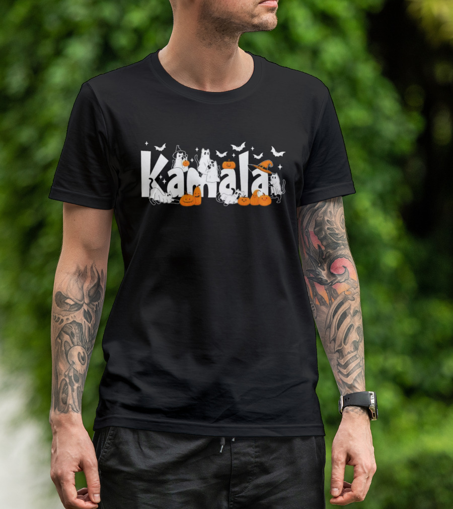 Kamala Halloween Spooky Cats Pumpkins Bats T-Shirt