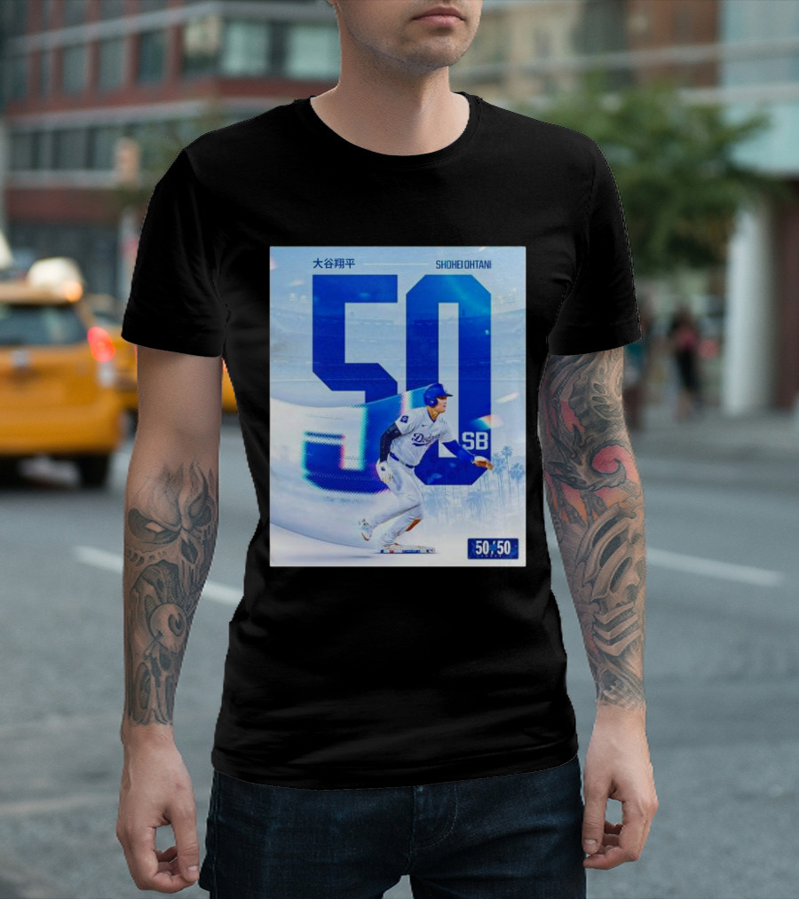 LA Dodgers Shohei Ohtani 50 SB Baseball Achievement T-Shirt