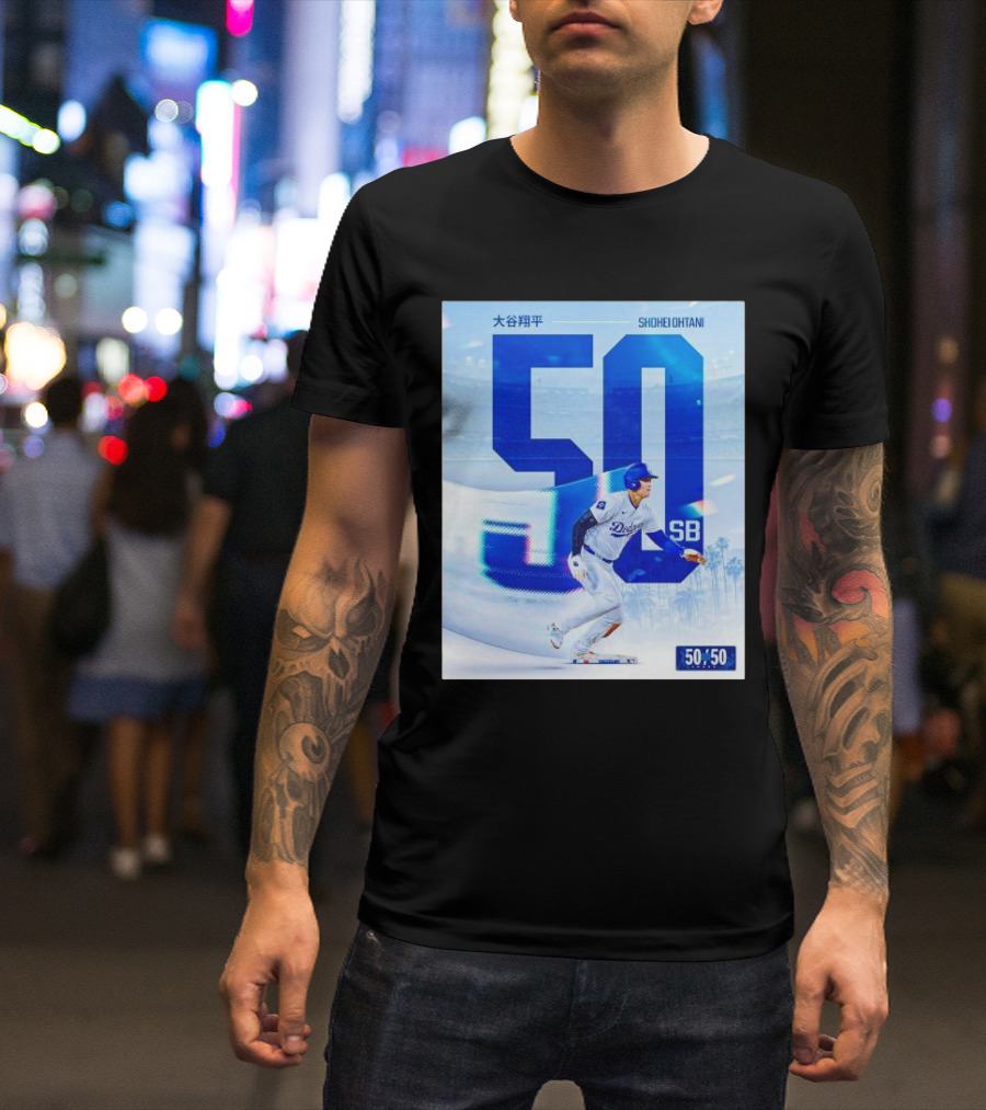 LA Dodgers Shohei Ohtani 50 SB Baseball Achievement T-Shirt