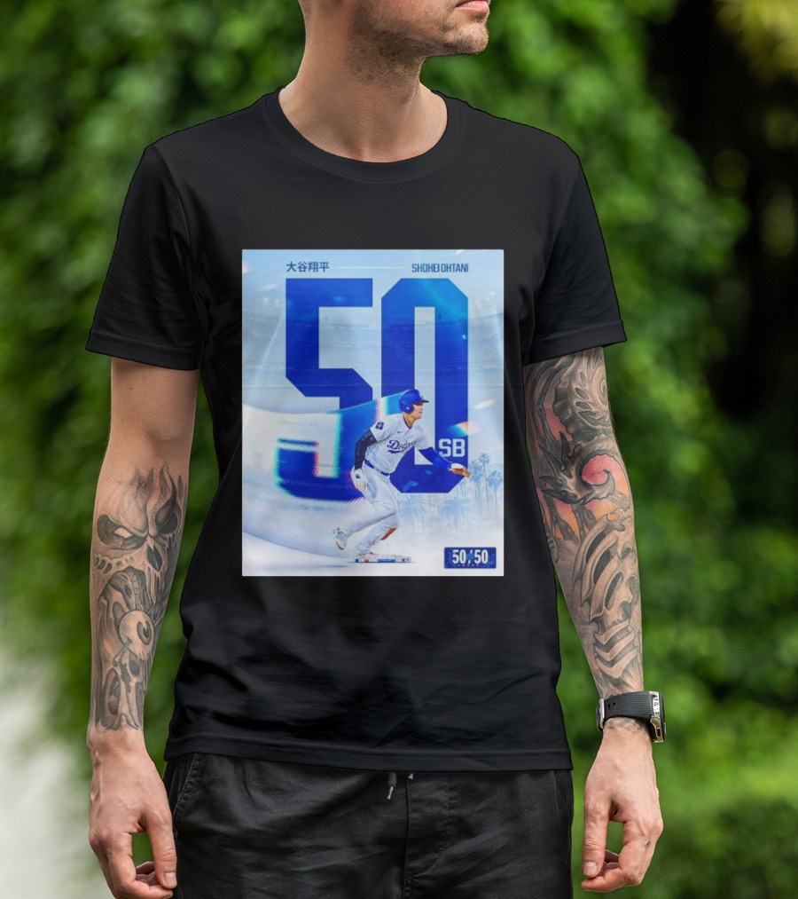 LA Dodgers Shohei Ohtani 50 SB Baseball Achievement T-Shirt