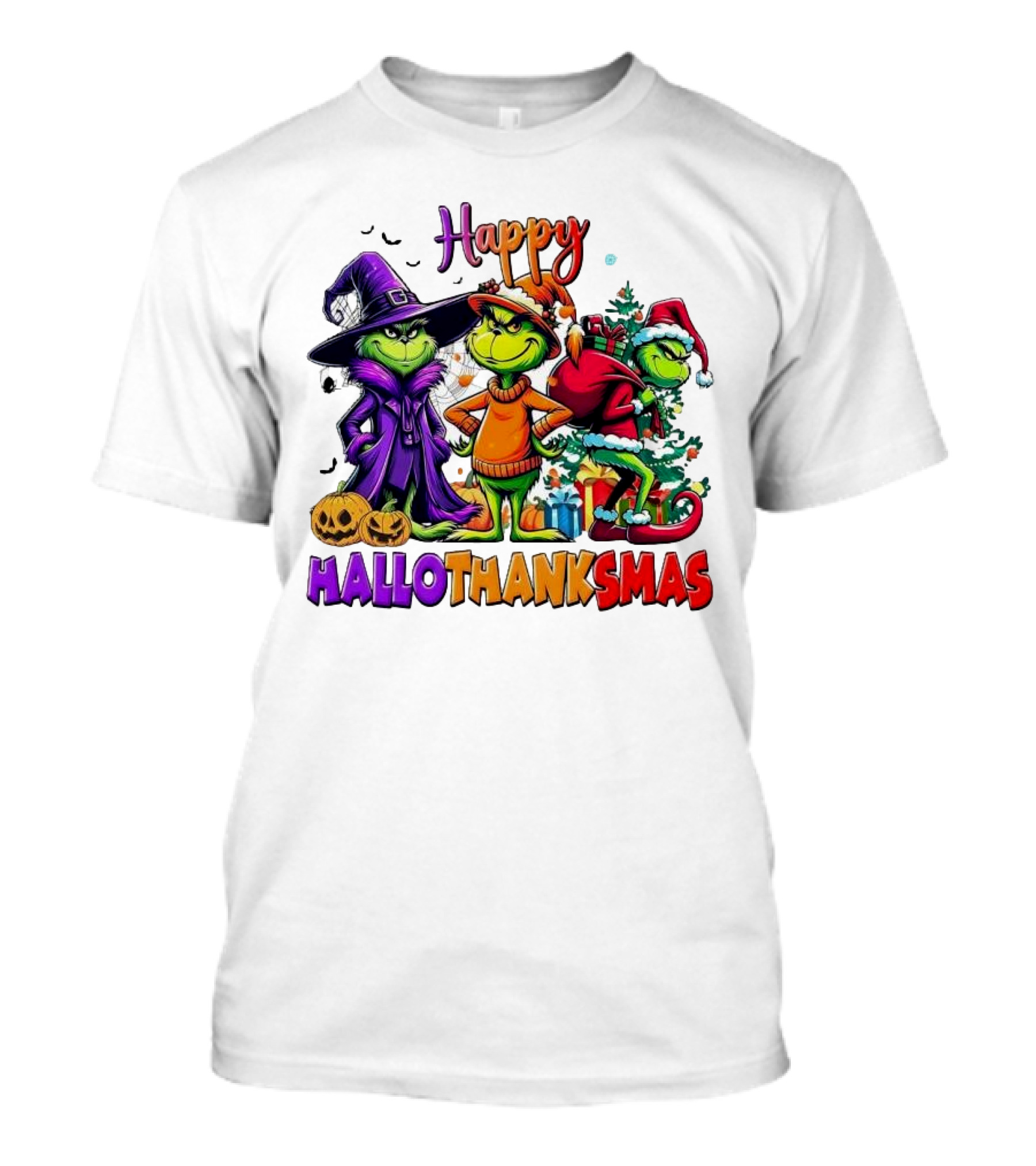 Grinch Halloween Thanksgiving Christmas Happy Hallothanksmas Holiday Crossover T-Shirt