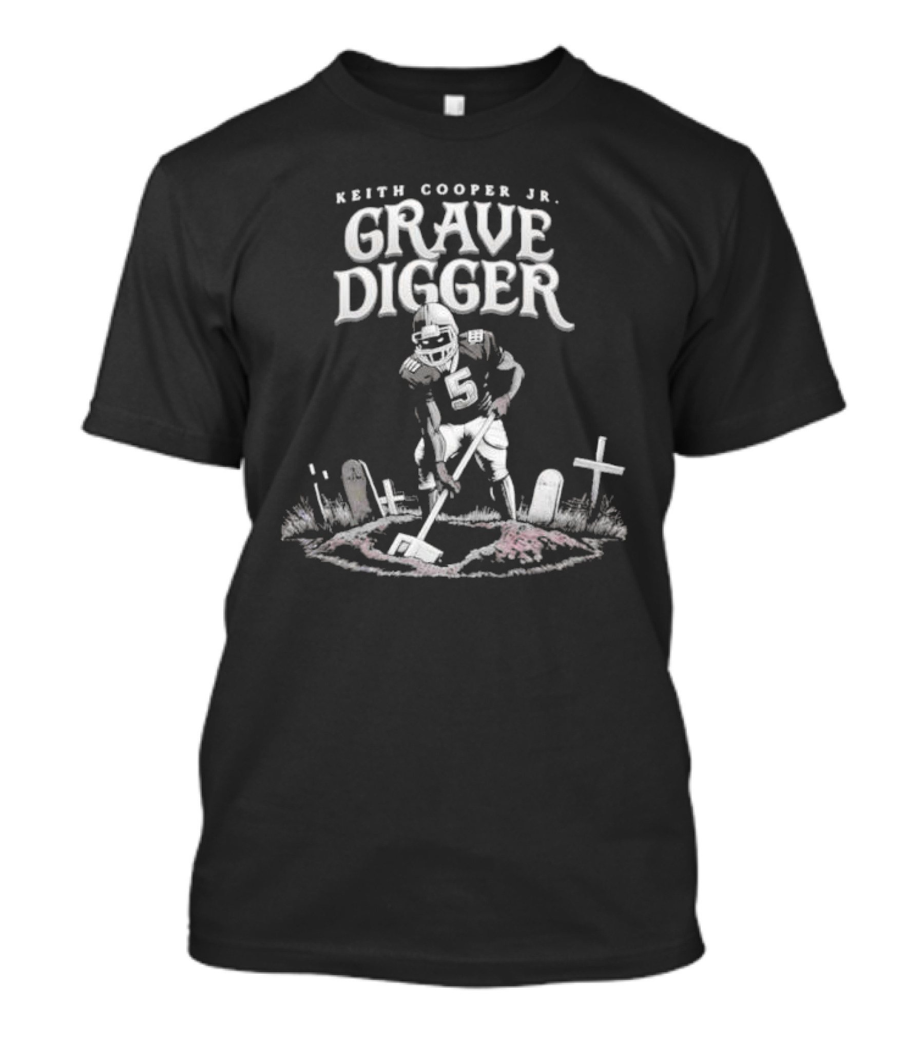 Keith Cooper Jr Grave Digger Football Player With Shovel Graveyard Scene T-Shirt