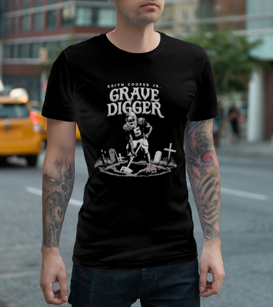Keith Cooper Jr Grave Digger Football Player with Shovel Graveyard Scene T-Shirt