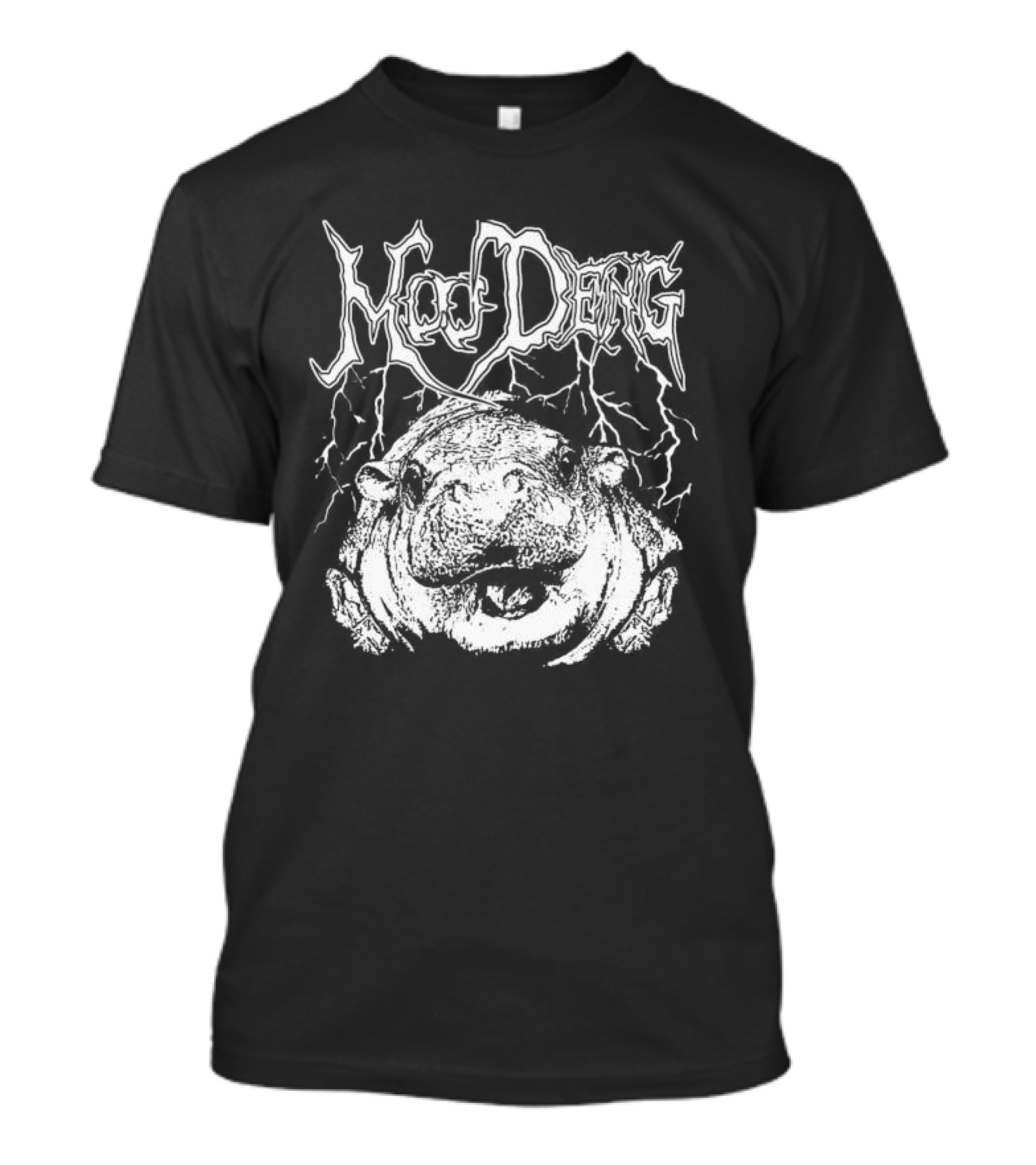 Moo Deng Hippo Metal Illustration With Lightning Background T-Shirt