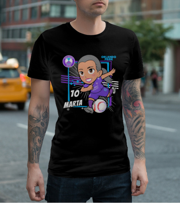 Orlando Pride Marta 10 Chibi Soccer Black T-Shirt