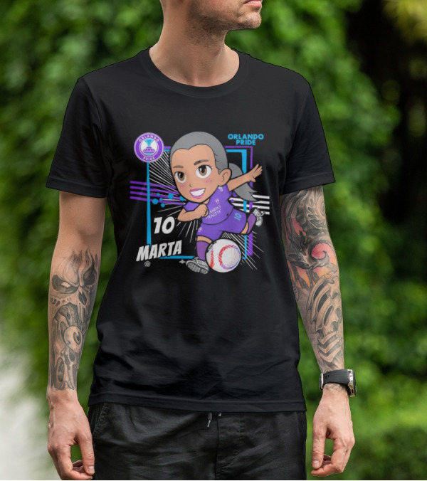 Orlando Pride Marta 10 Chibi Soccer Black T-Shirt