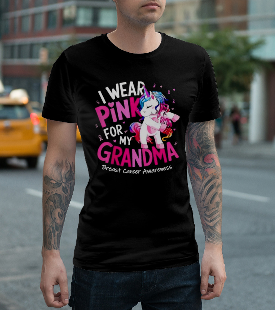 I Wear Pink for My Grandma Unicorn Breast Cancer Awareness T-Shirt