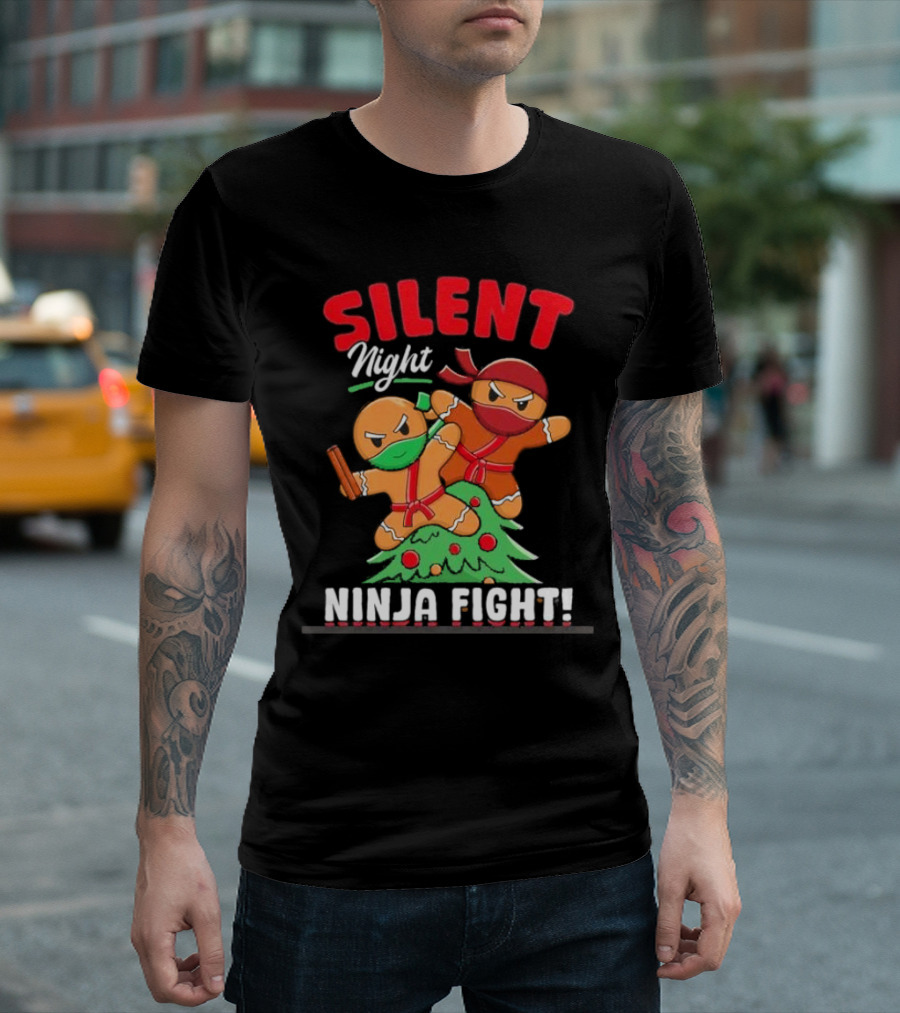 Silent Night Ninja Fight Gingerbread Christmas T-Shirt