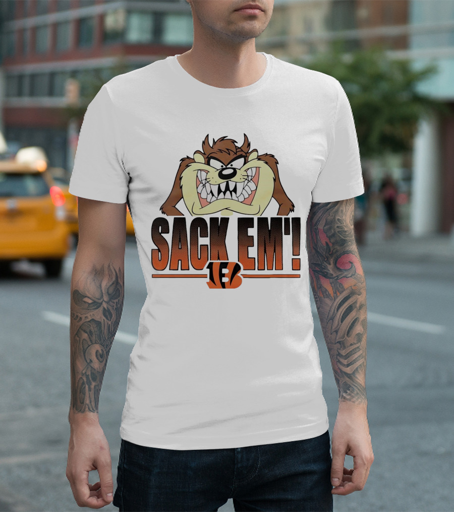 Looney Tunes Taz Sack Em Cincinnati Bengals NFL TFB T-Shirt