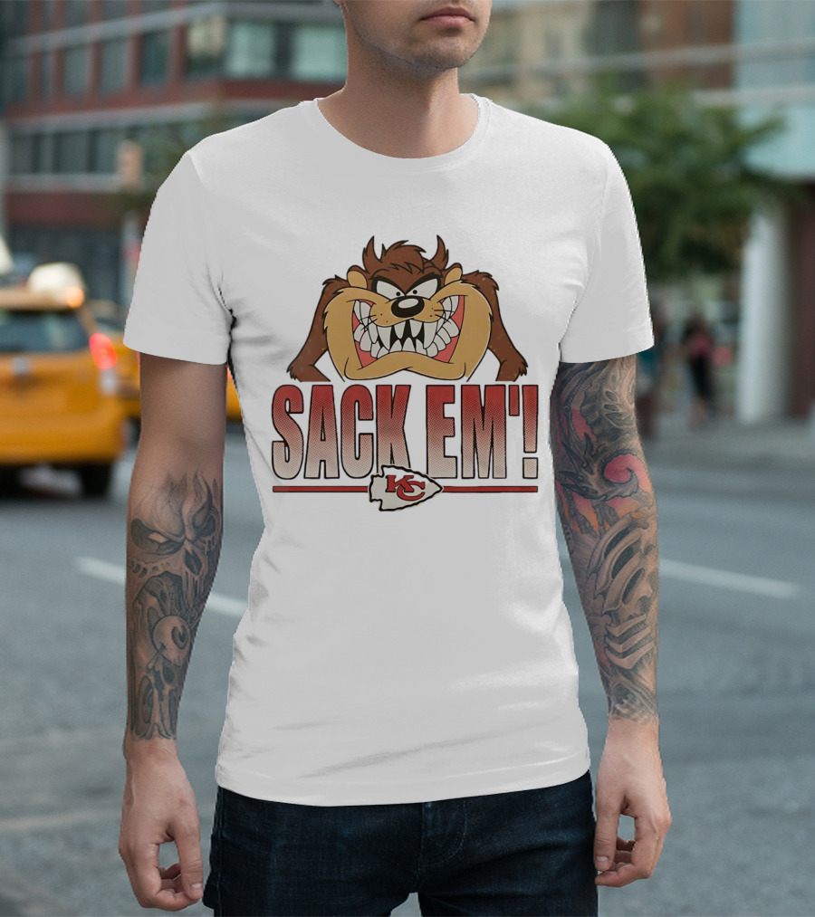 Looney Tunes Taz Kansas City Chiefs Sack 'Em KC T-Shirt
